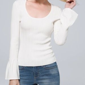 WHBM lightweight bell sleeve ribbed blouse NWT